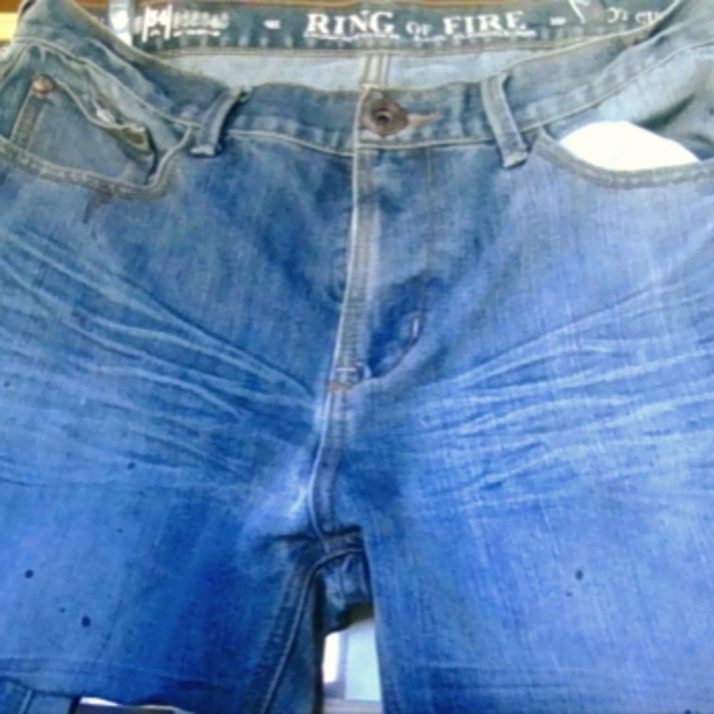 Men's Ring of Fire Vintage 34X34 Distressed Blue Jeans